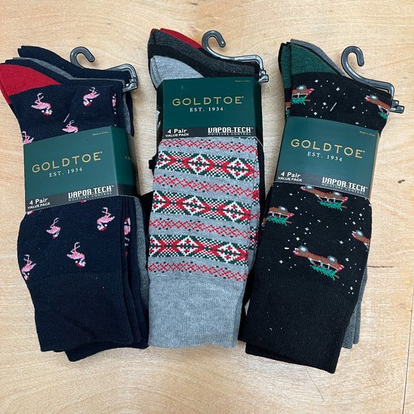 Gold Toe Other - 12 Pair Men's Gold Tone Holiday Festive Crew Socks Fits 6-12.5 NEW